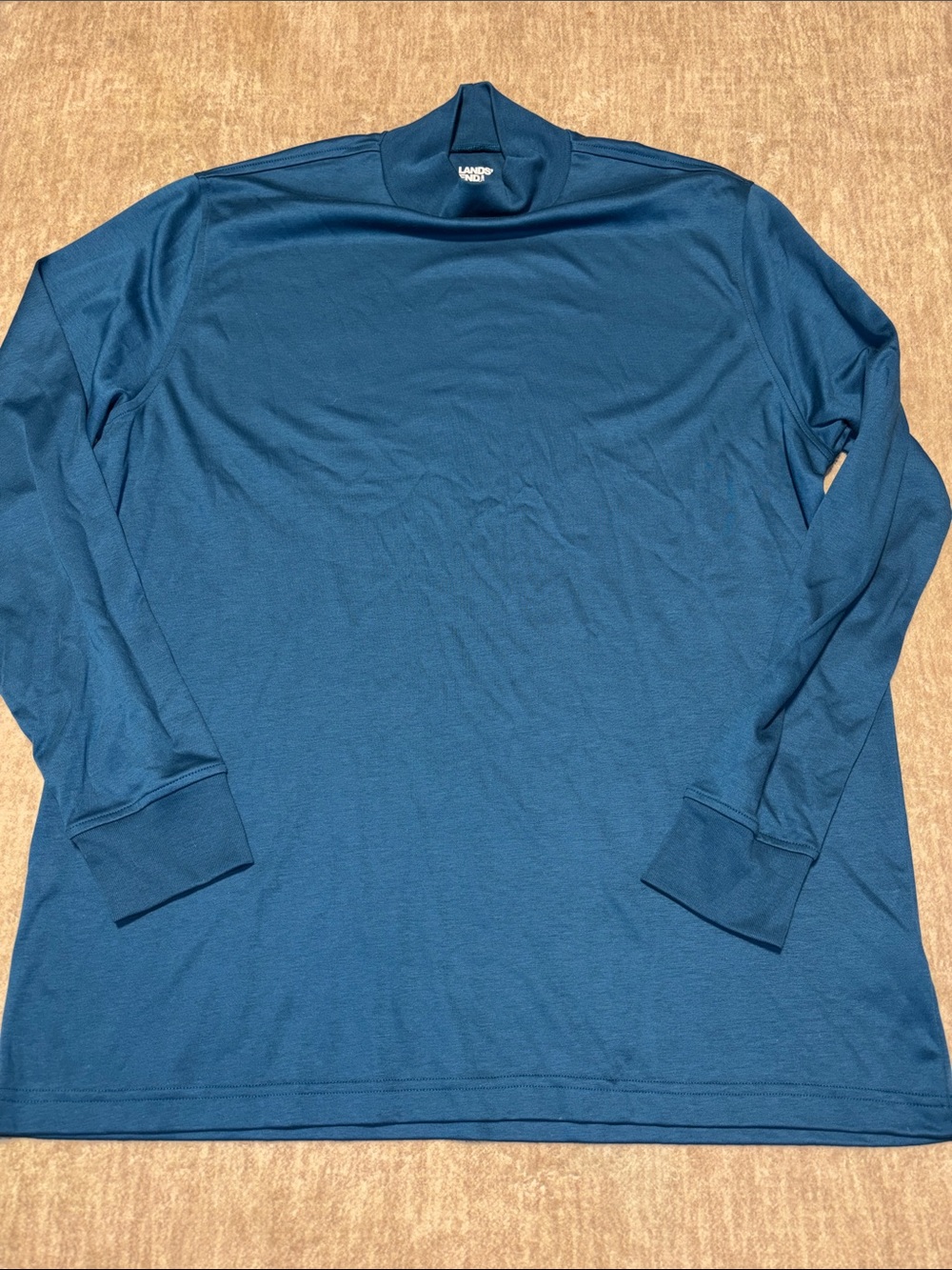 Men's XL New no tags Lands Super T blue mock turtle neck 100% cotton athletic